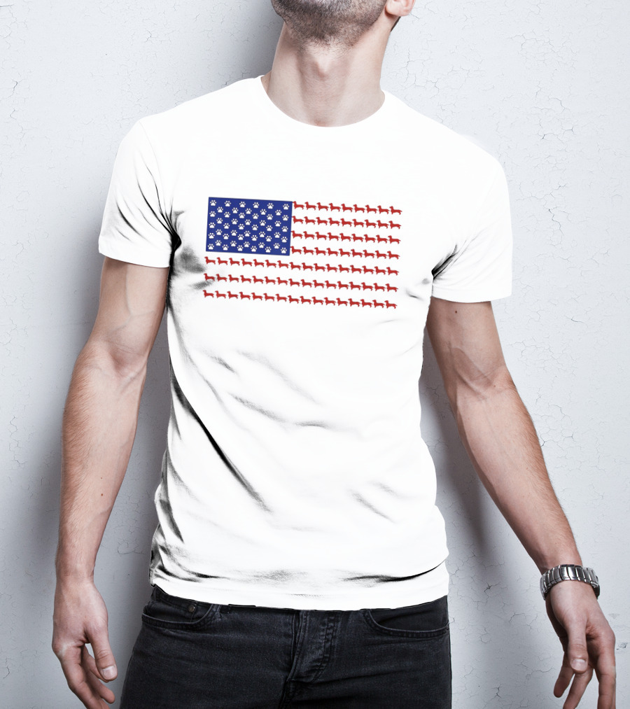 Patriotic Dachshund American Flag Independence Day Paws T-Shirt