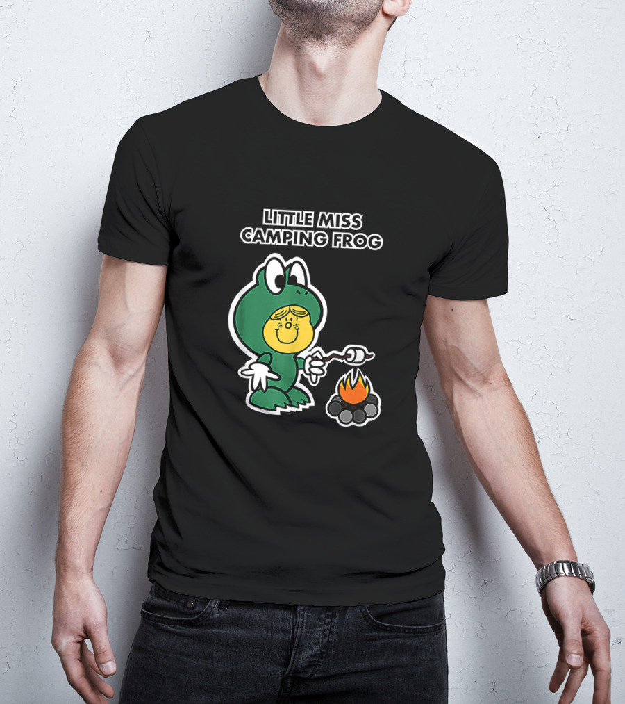 Little Miss Camping Frog Campfire Marshmallow Roasting T-Shirt