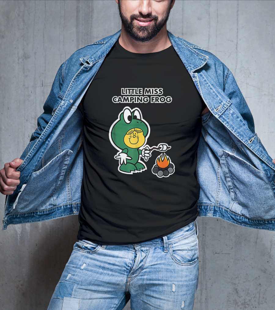 Little Miss Camping Frog Campfire Marshmallow Roasting T-Shirt