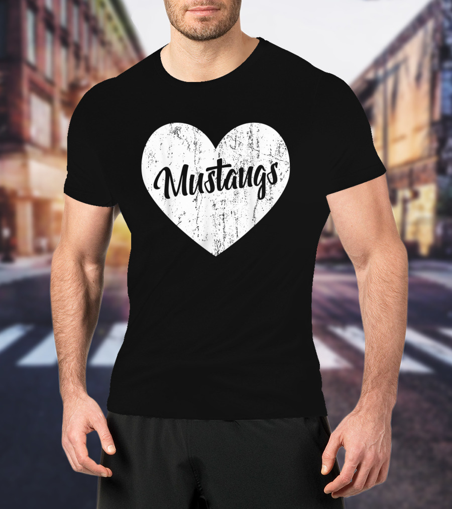 Mustangs Heart School Sports Fan Team Spirit Mascot T-Shirt