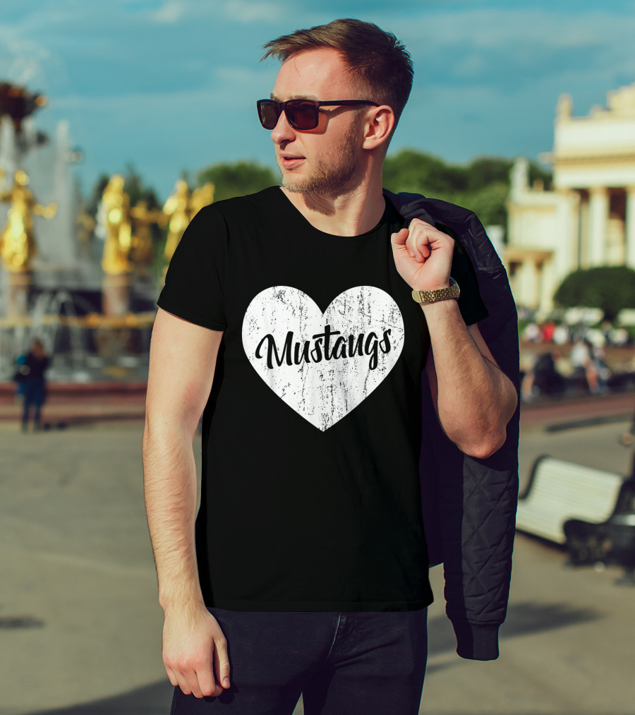 Mustangs Heart School Sports Fan Team Spirit Mascot T-Shirt