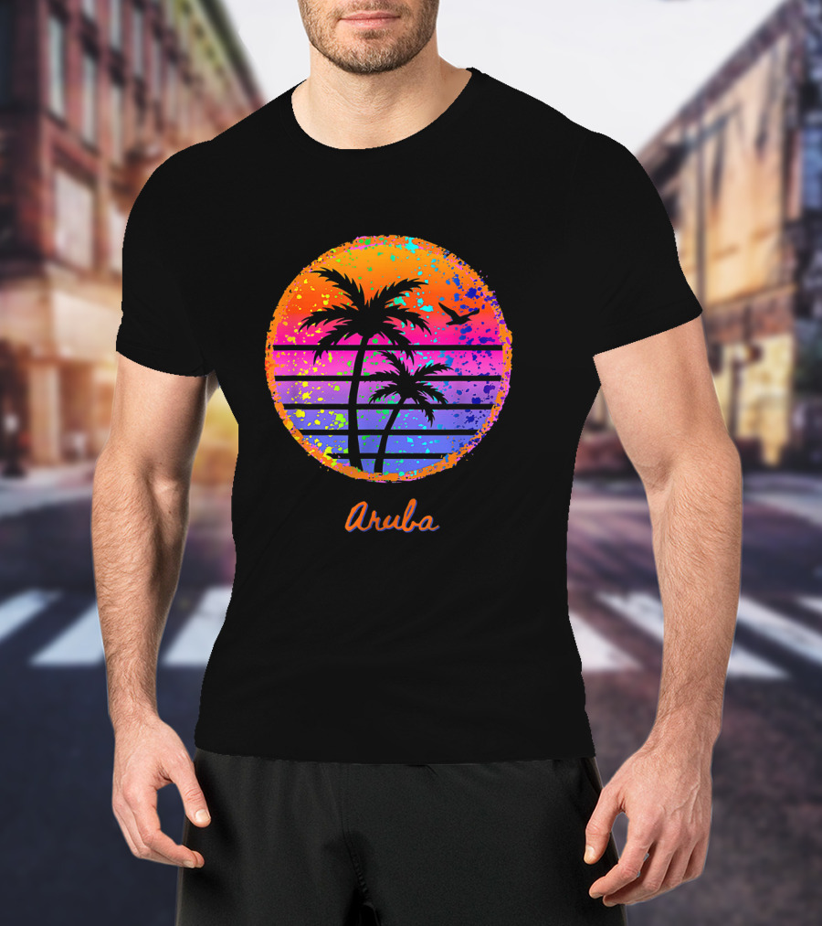 Aruba Palm Tree Tropical Sunset Family Vacation T-Shirt