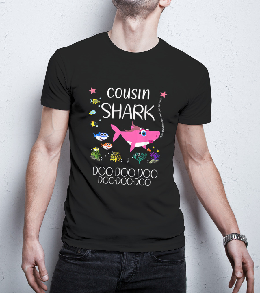 Cousin Shark Pink Cartoon Fish Doo Doo Family Matching Ocean T-Shirt