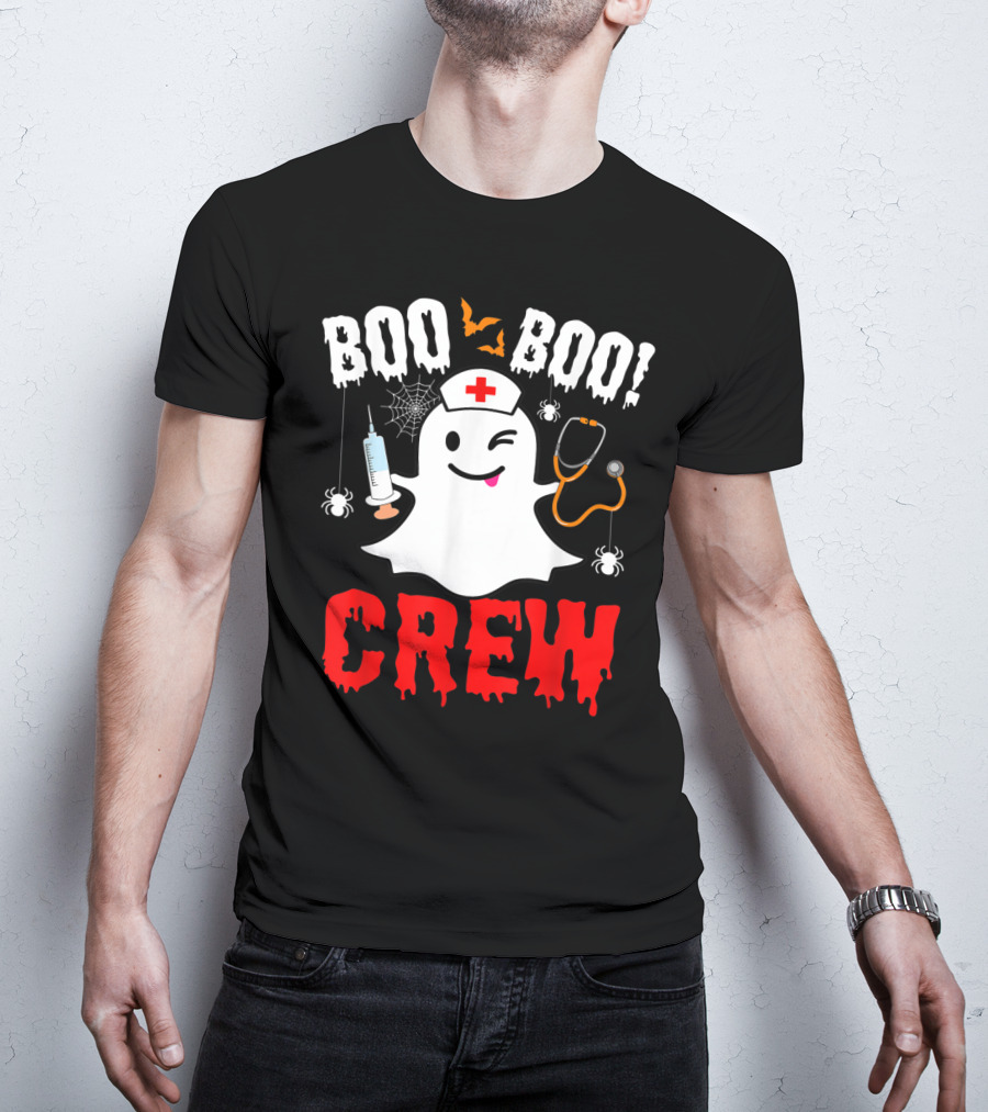 Boo Boo Crew Nurse Ghost Halloween Spiders Bats Stethoscope T-Shirt