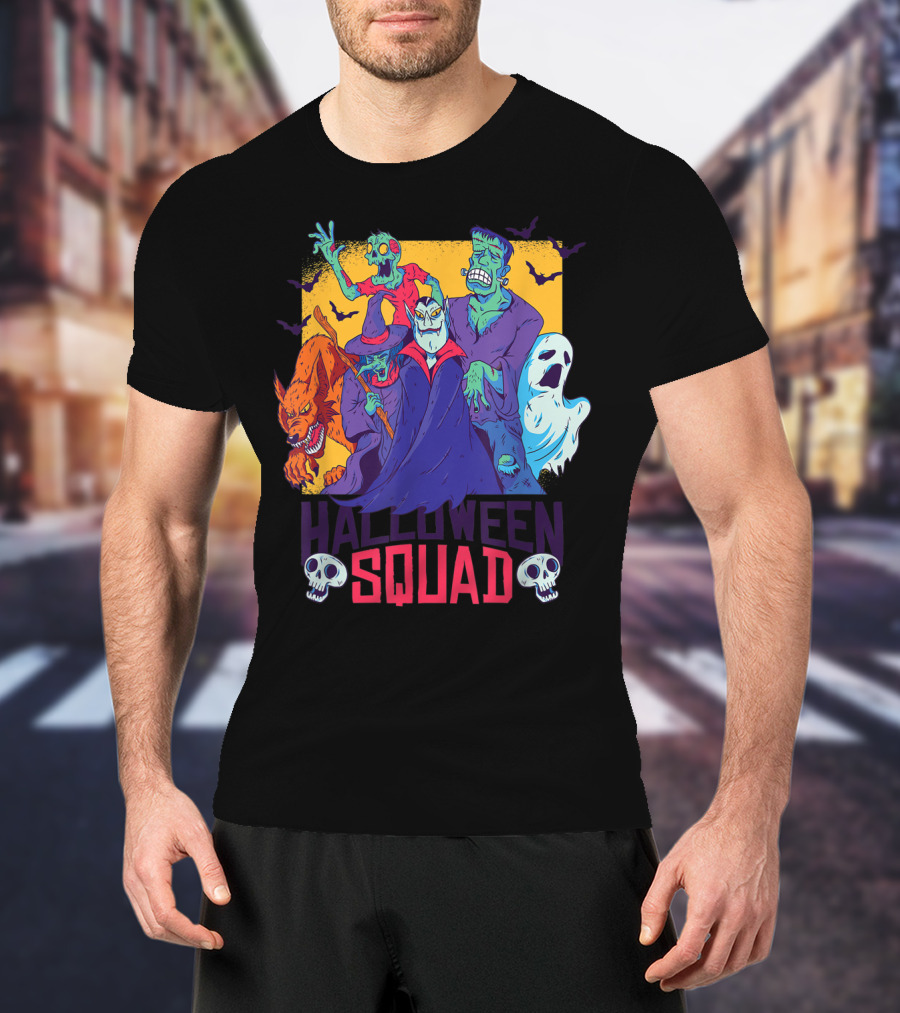 Halloween Squad Vampire Werewolf Ghost Witch Monster Group T-Shirt