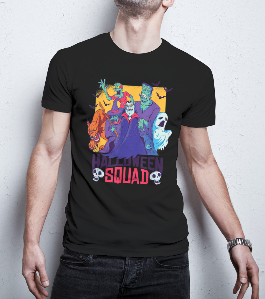 Halloween Squad Vampire Werewolf Ghost Witch Monster Group T-Shirt