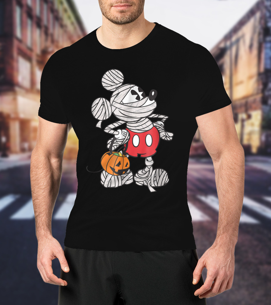 Mickey Mouse Halloween Mummy With Pumpkin Trick-or-Treat Bag T-Shirt