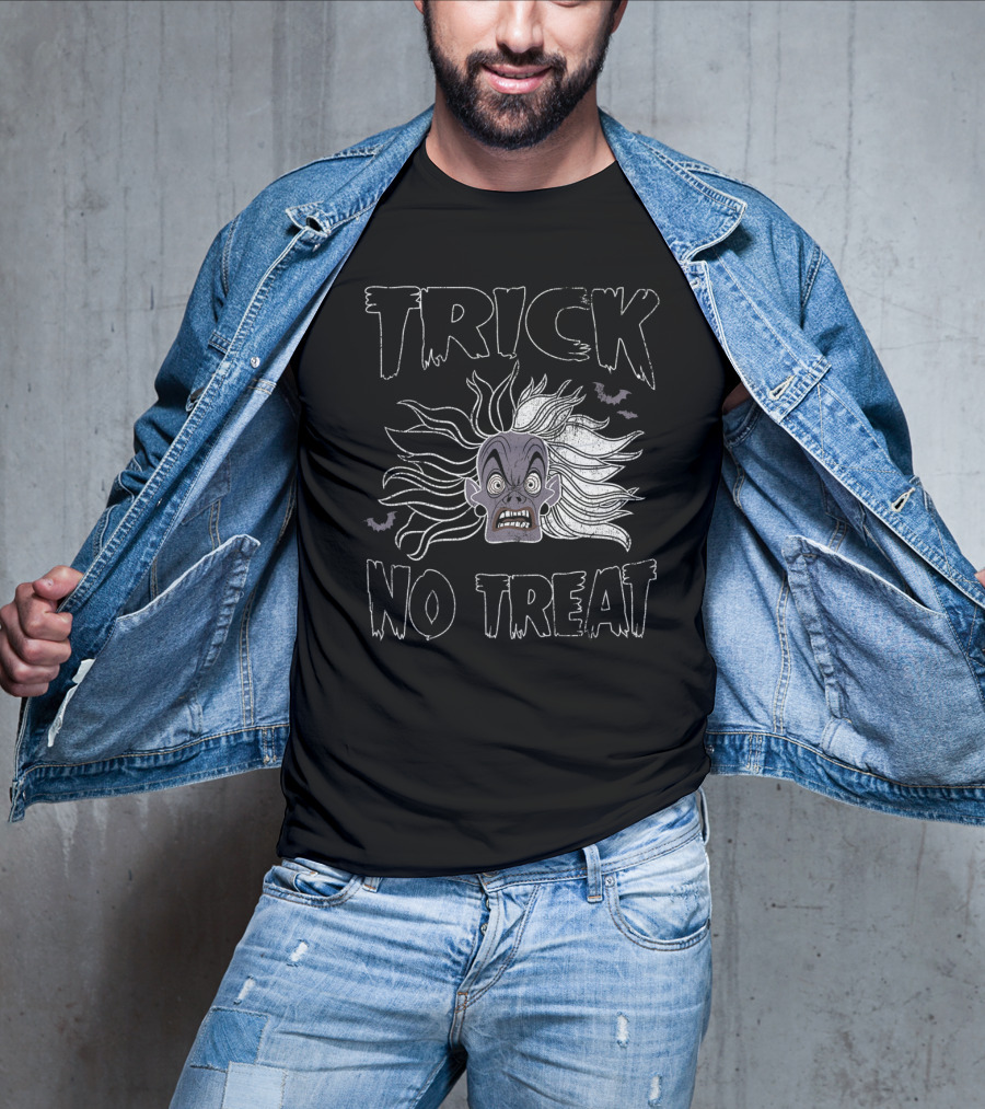 Trick No Treat Spooky Ghost Face With Flying Bats T-Shirt