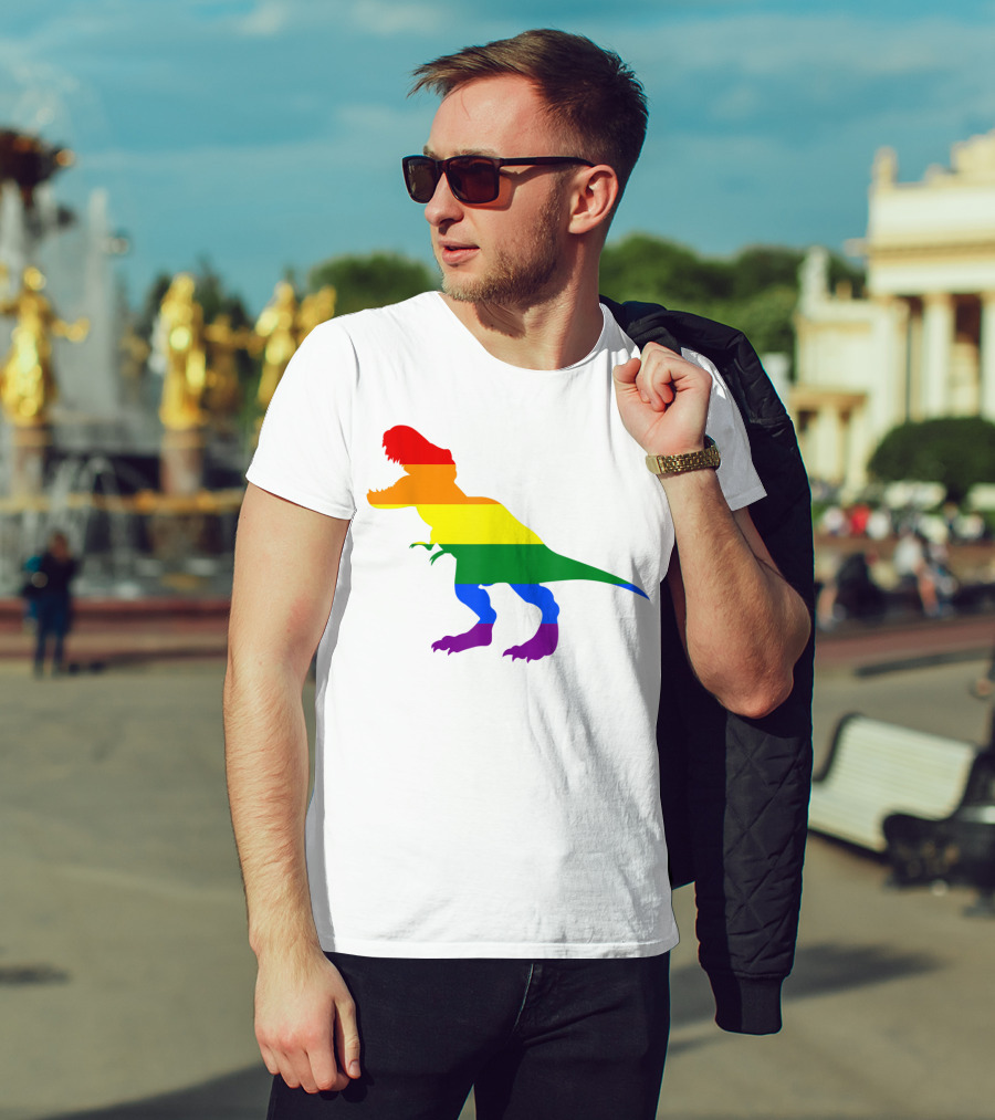 Dino Pride Rainbow Flag LBGT T-Rex Pride Month T-Shirt