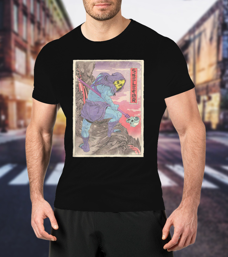 Skeletor Retro Vintage Style Art Print With Skull Staff And Hooded Figure T-Shirt