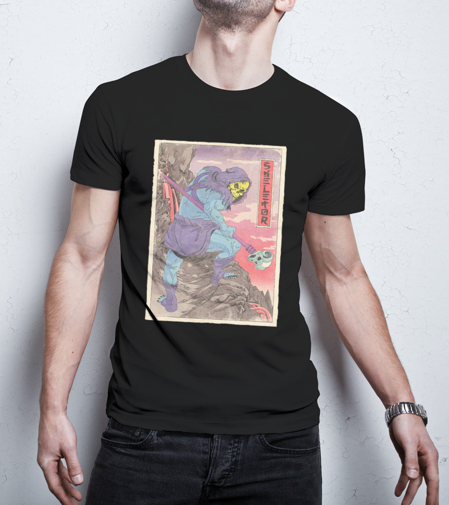 Skeletor Retro Vintage Style Art Print With Skull Staff And Hooded Figure T-Shirt