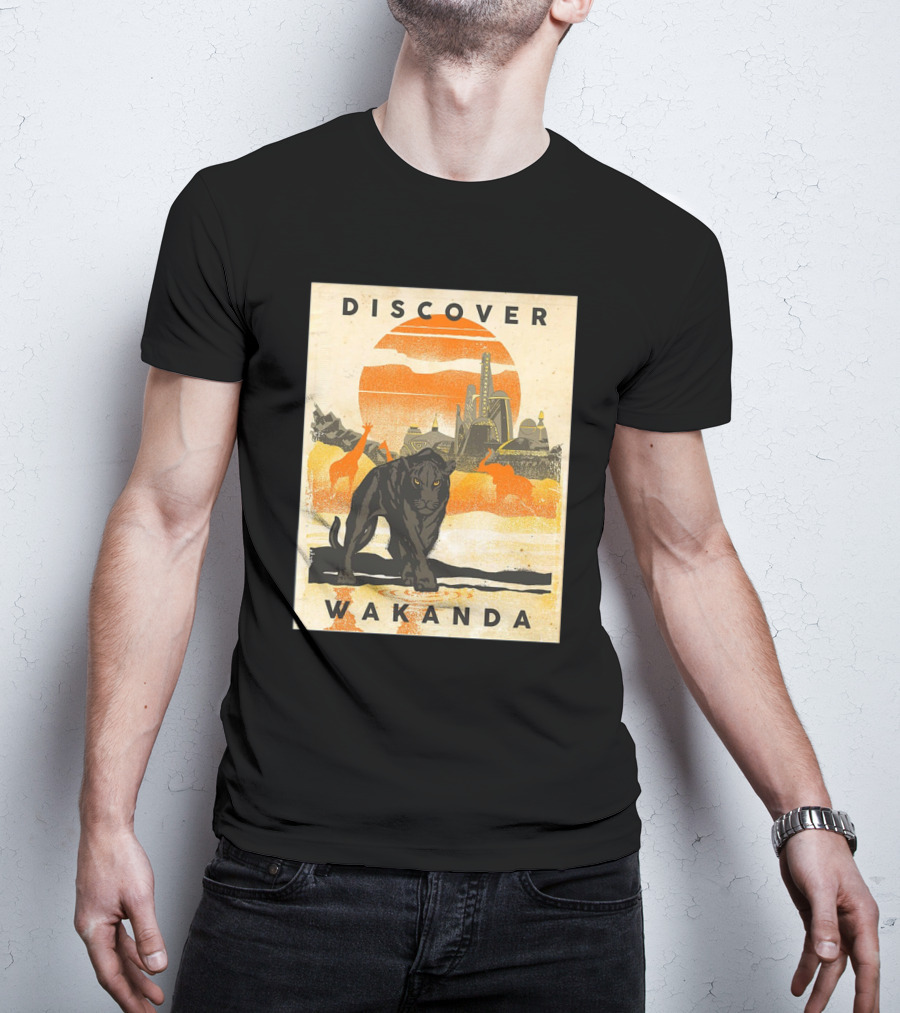 Discover Wakanda Panther And Futuristic Cityscape With Sunset T-Shirt