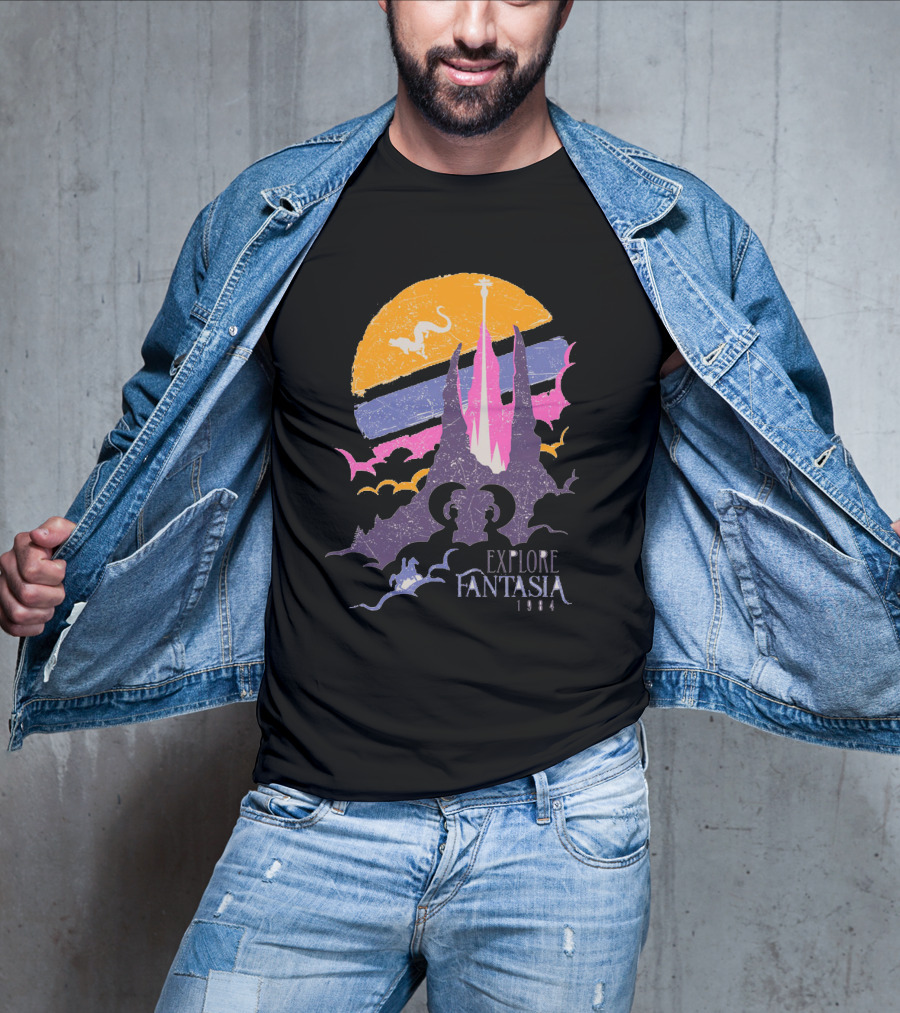 Explore Fantasia 1984 Vintage Adventure Sunset Magic Realms T-Shirt