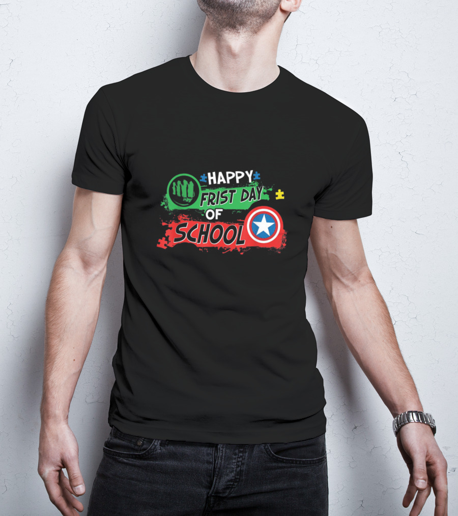 Happy First Day Of School Marvel Superhero Shield Puzzle T-Shirt