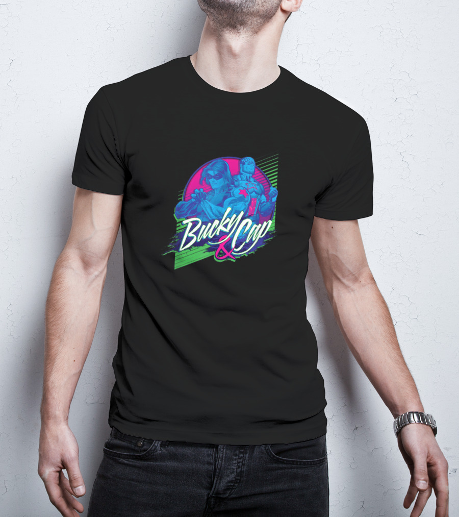 Marvel Bucky Barnes And Cap Heroic Duo Retro Neon T-Shirt
