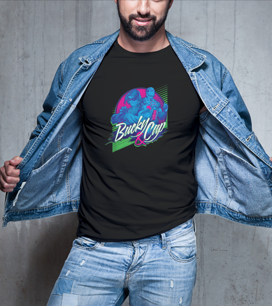 Marvel Bucky Barnes And Cap Heroic Duo Retro Neon T-Shirt