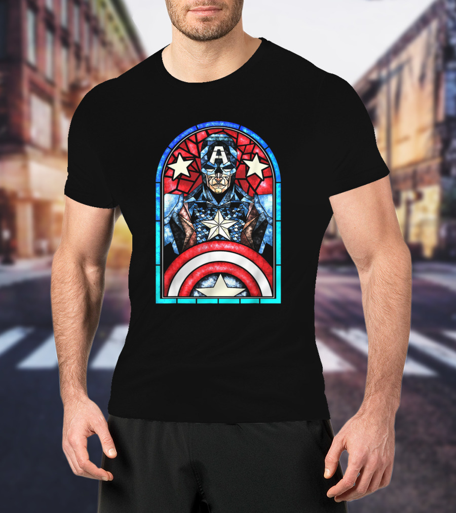 Captain America Avengers Stained Glass Memorial Window T-Shirt