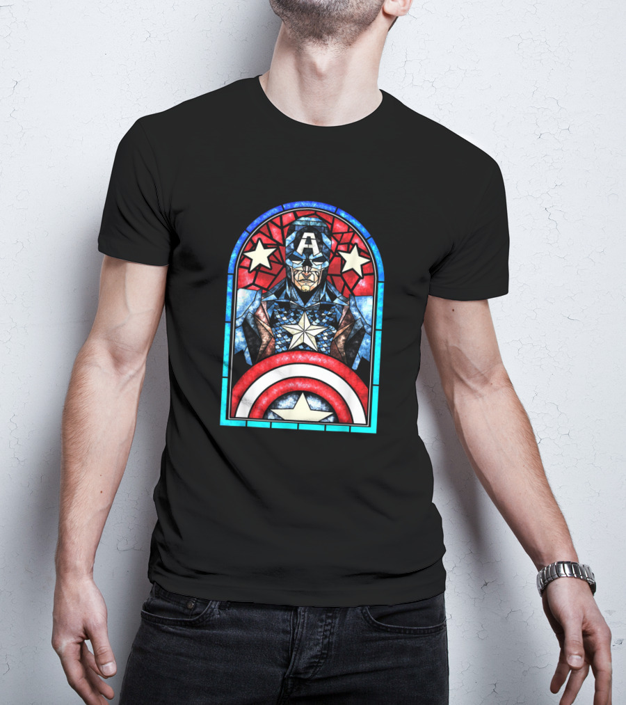 Captain America Avengers Stained Glass Memorial Window T-Shirt