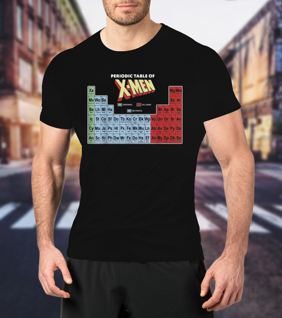 Periodic Table Of X-Men Characters Featuring Original Villains And Mutants T-Shirt