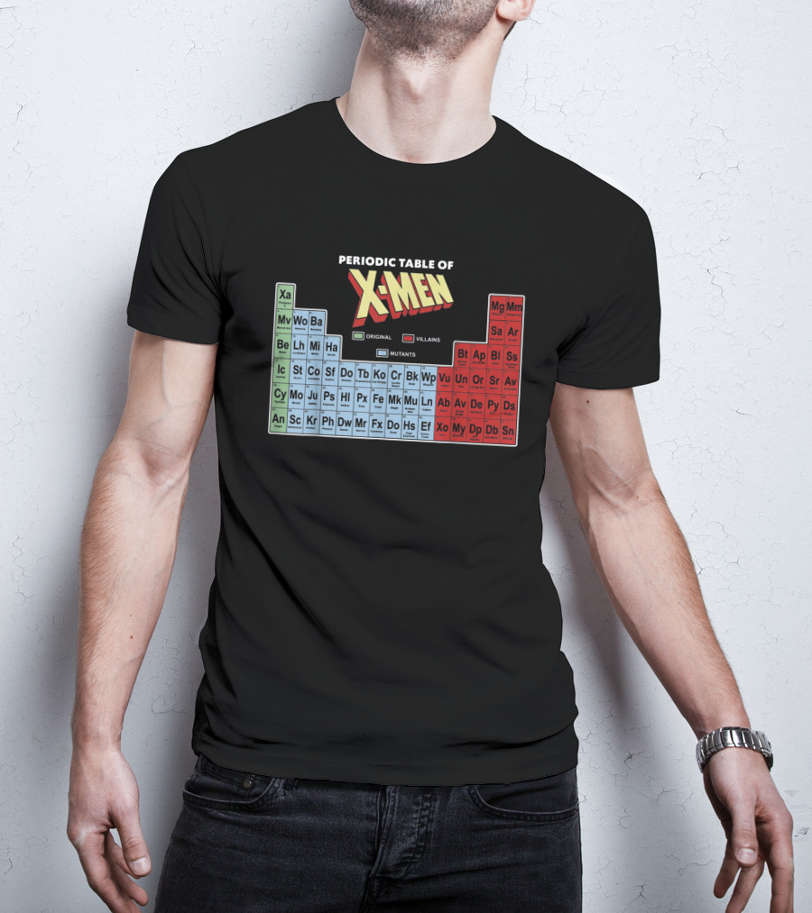 Periodic Table Of X-Men Characters Featuring Original Villains And Mutants T-Shirt