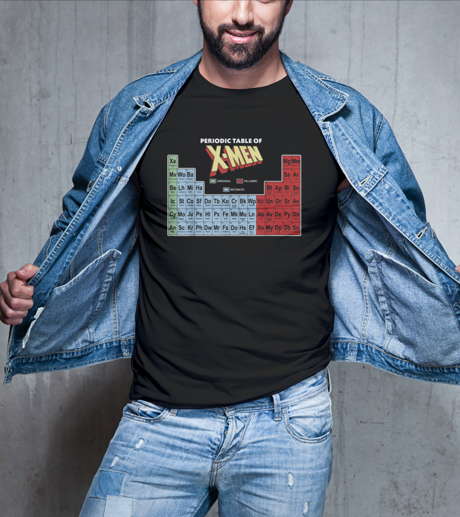Periodic Table Of X-Men Characters Featuring Original Villains And Mutants T-Shirt