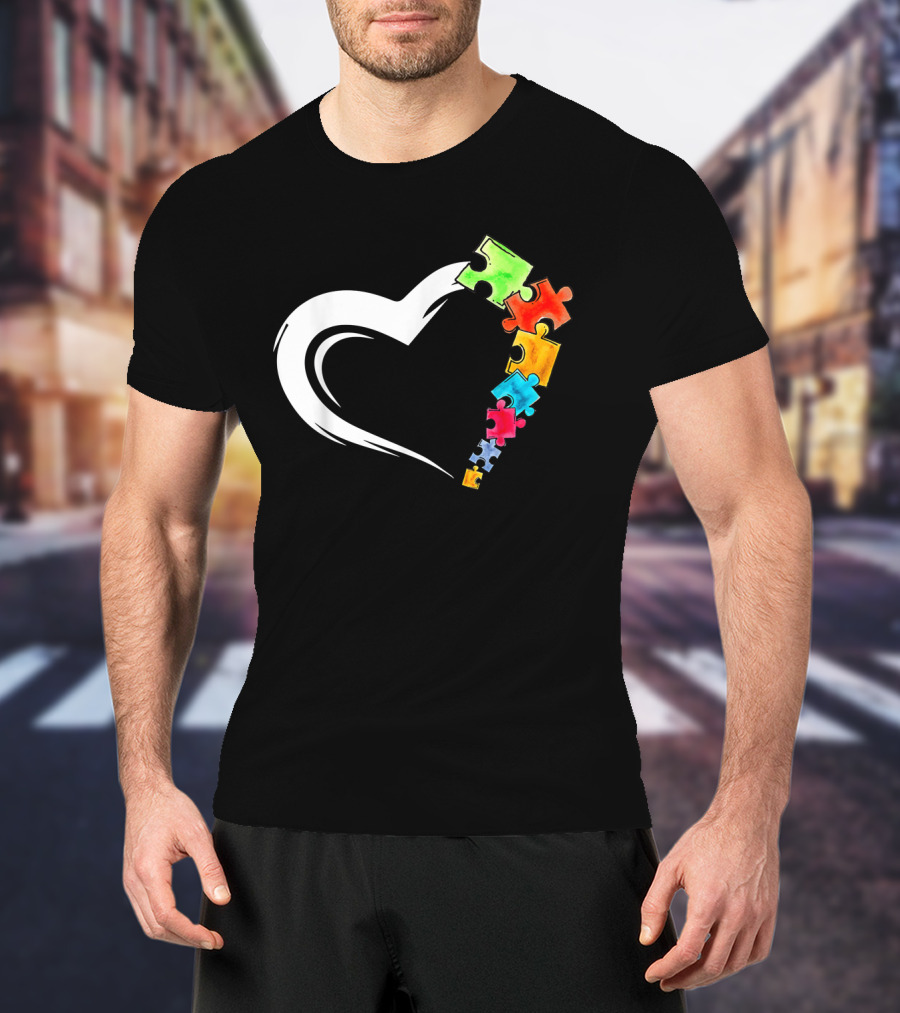 Autism Awareness Heart And Colorful Puzzle Pieces Love Kind T-Shirt