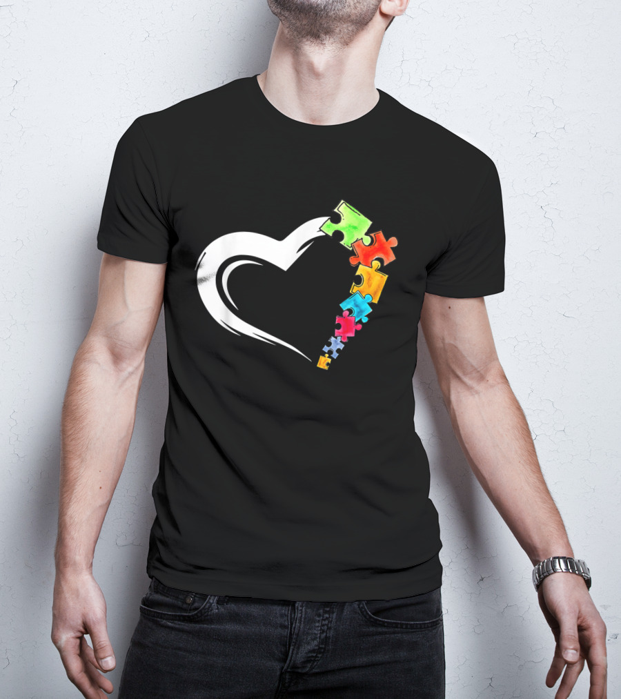 Autism Awareness Heart And Colorful Puzzle Pieces Love Kind T-Shirt