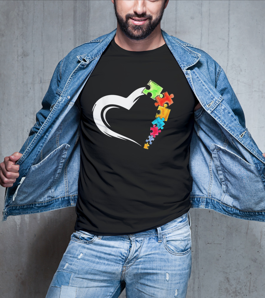Autism Awareness Heart And Colorful Puzzle Pieces Love Kind T-Shirt