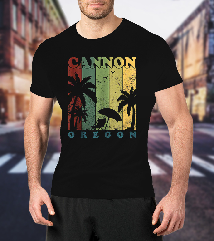 Cannon Beach Oregon Summer Vacation Landscape With Palm Trees And Sunset T-Shirt