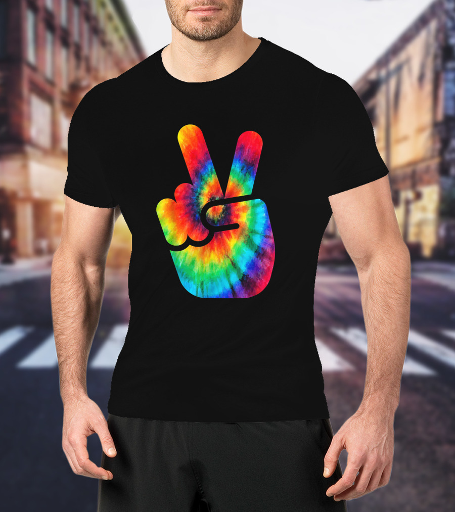 Peace Hand Symbol Rainbow Tie Dye T-Shirt