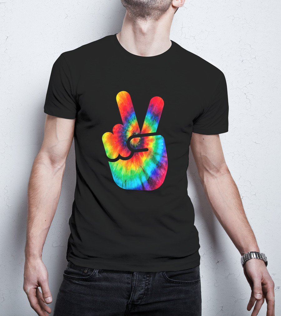 Peace Hand Symbol Rainbow Tie Dye T-Shirt