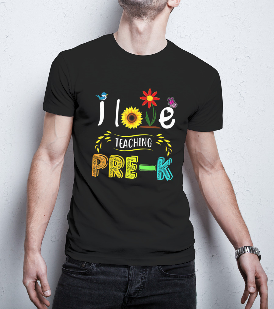 Teaching Pre-K With Love Sunflower Flower Bird Butterfly T-Shirt