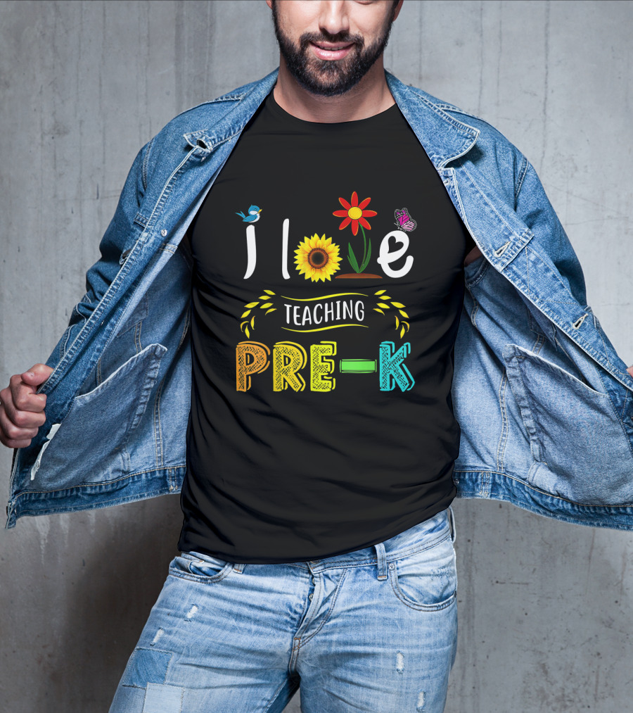 Teaching Pre-K With Love Sunflower Flower Bird Butterfly T-Shirt