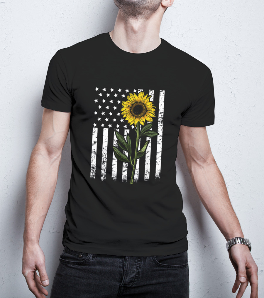 American Flag Sunflower Enthusiasts Patriotic T-Shirt
