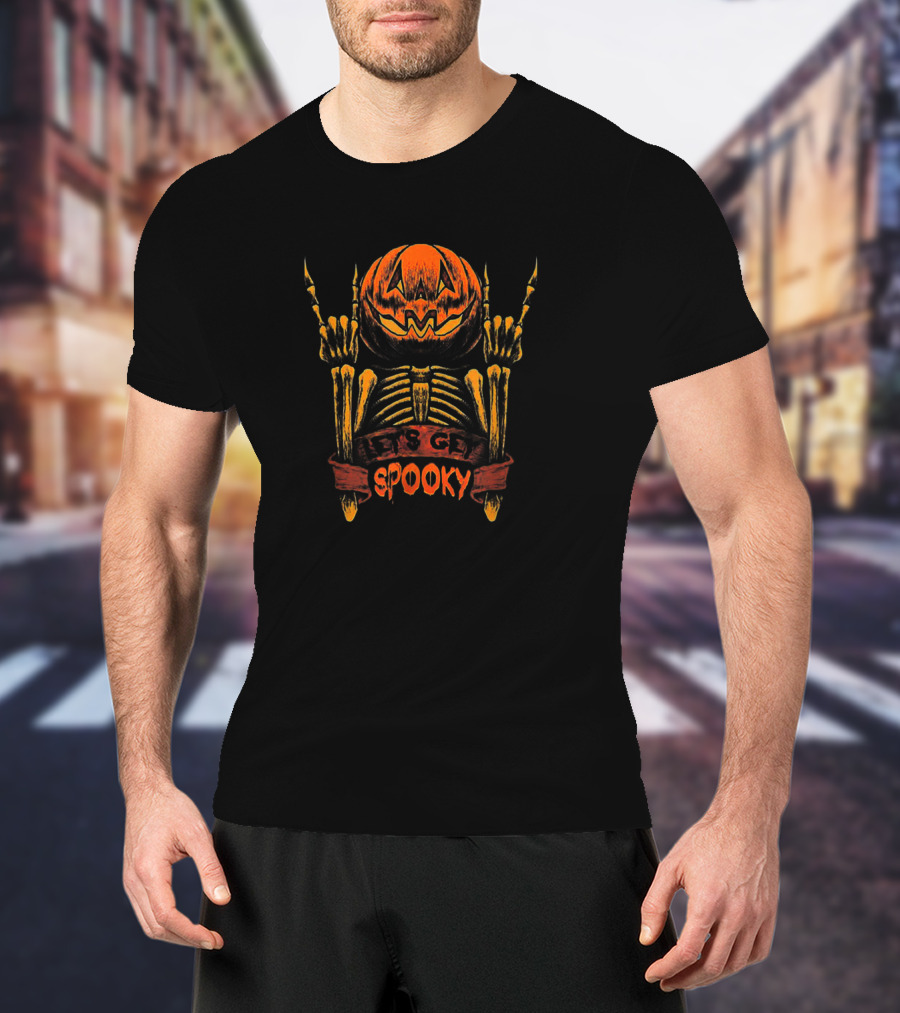 Spooky Pumpkin Skeleton Let's Get Smashed Halloween T-Shirt