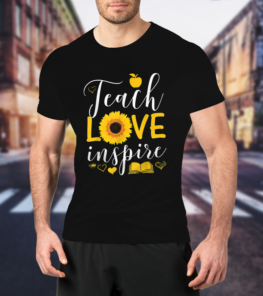 Teach Love Inspire Sunflower Heart Apple Book T-Shirt