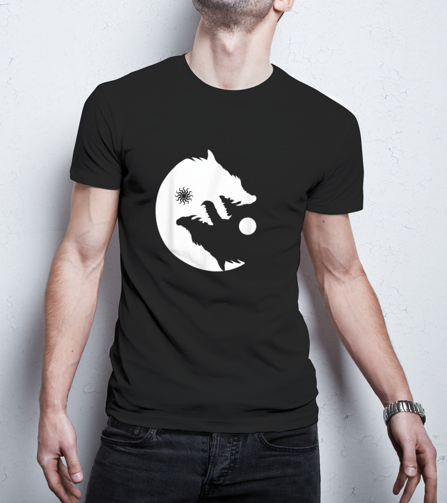 Wolf Yin Yang Sun Moon Vintage Harmony Balance Life Symbolism T-Shirt