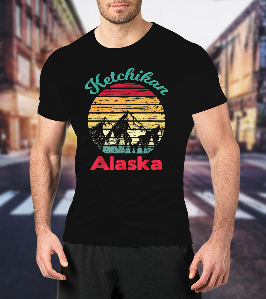 Ketchikan Alaska Retro Mountain Sunset Scenery T-Shirt