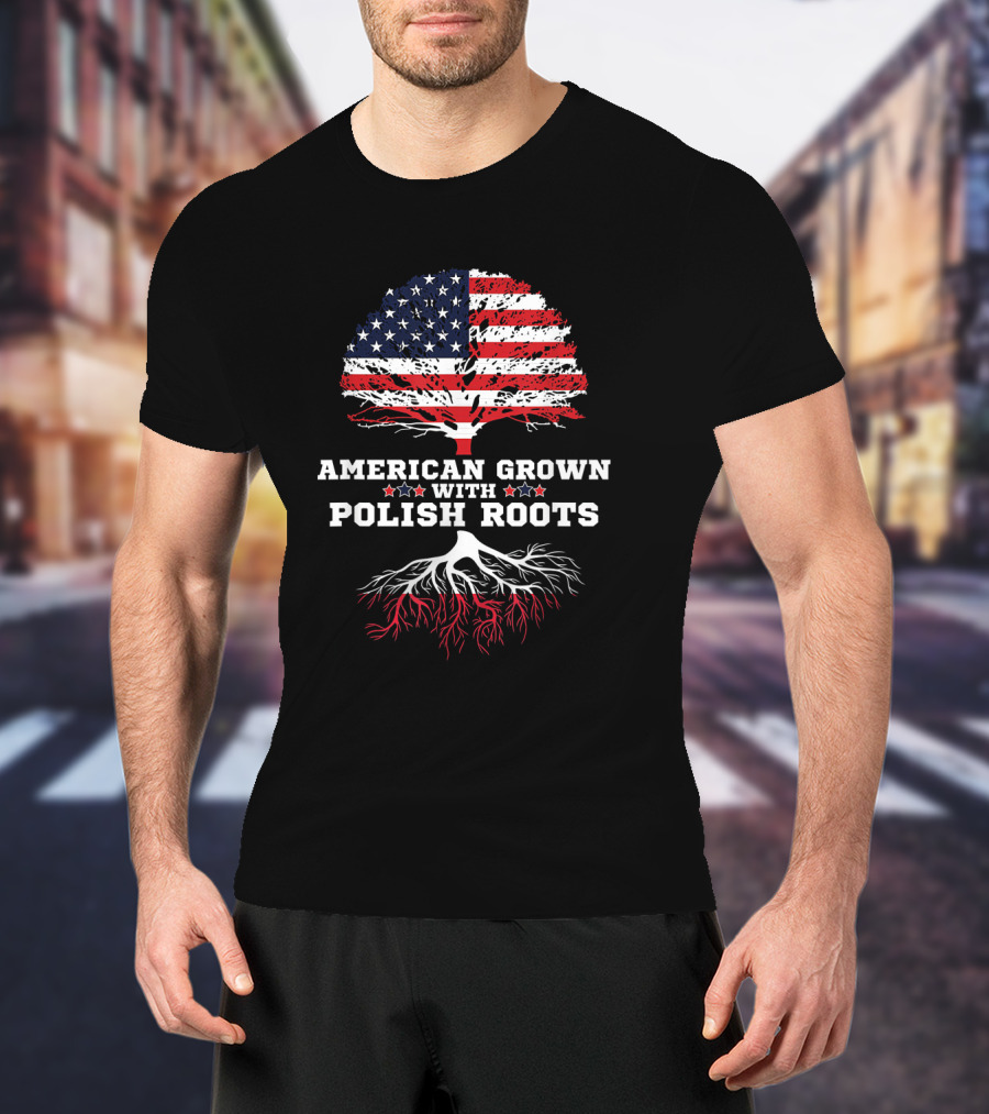 American Grown With Polish Roots Flag Tree T-Shirt