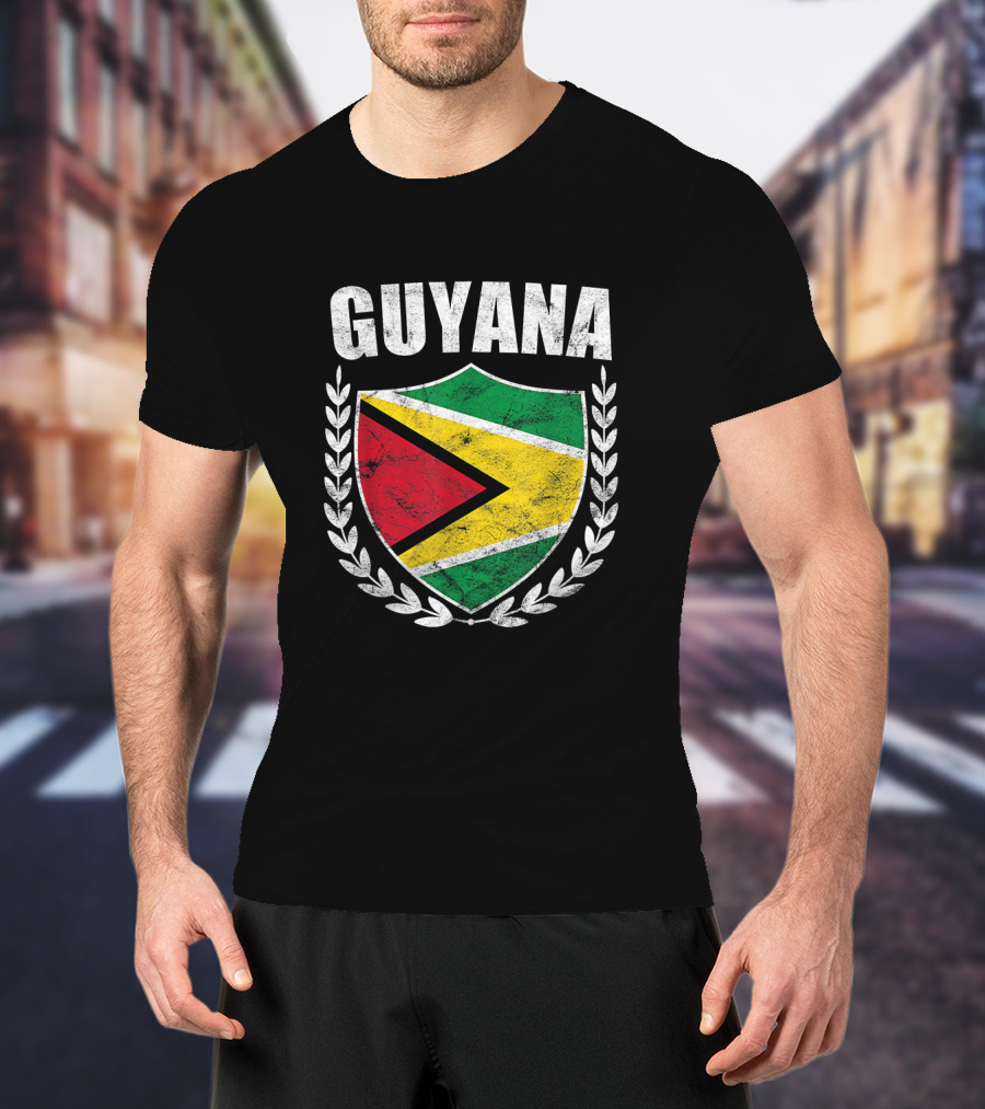 Guyana Flag Crest Emblem With Laurel Wreath T-Shirt