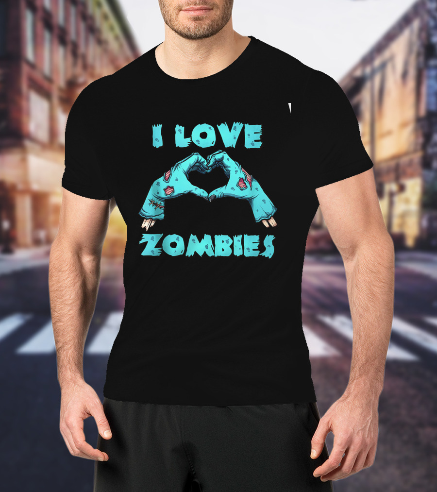 I Love Zombies Halloween Horror Funny Zombie Heart Hand Gesture T-Shirt