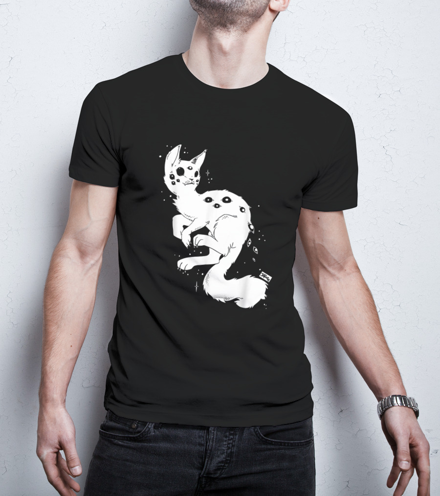 Creepy Cat Multi-Eyed Kawaii Kitty With Stars T-Shirt