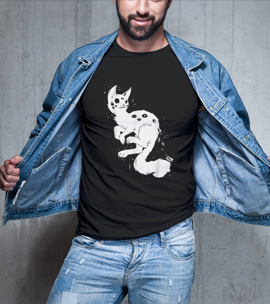 Creepy Cat Multi-Eyed Kawaii Kitty With Stars T-Shirt