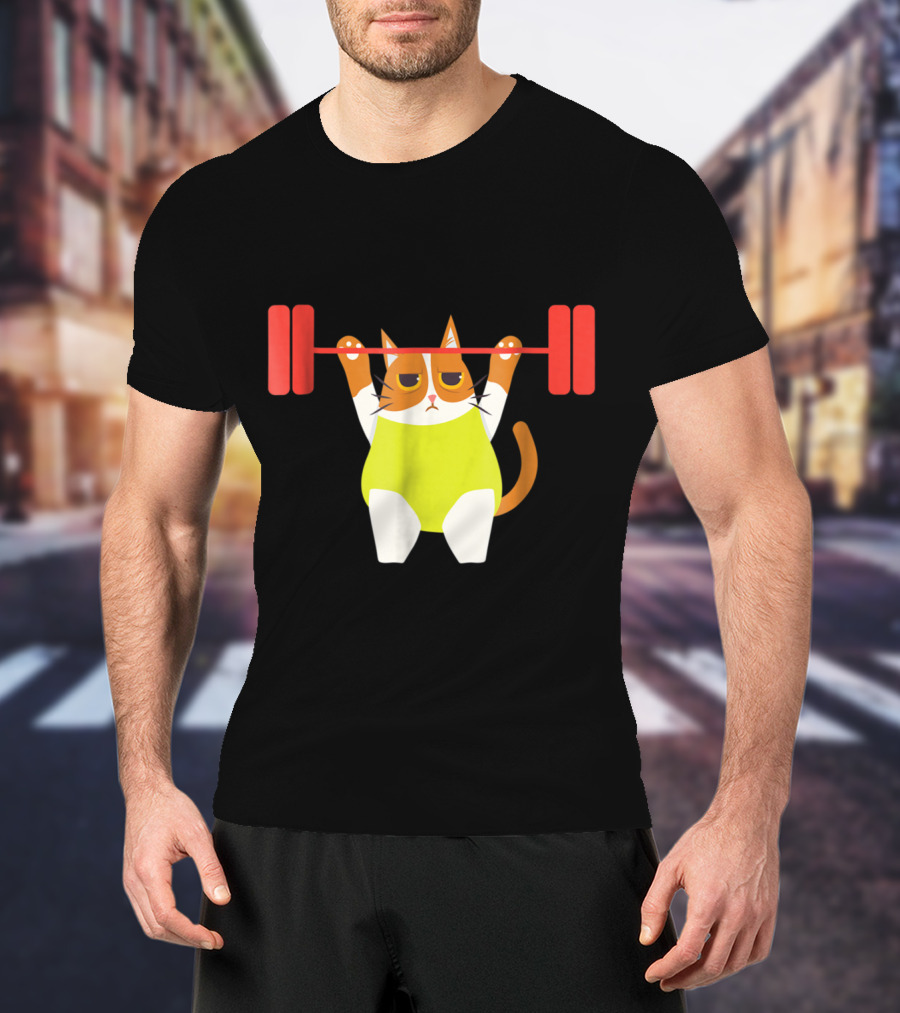 Playful Cat Weight Lifting Gym Humor For Fitness And Cat Lovers T-Shirt