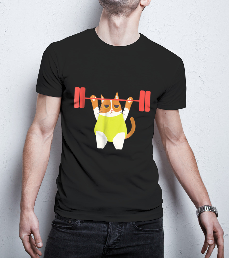 Playful Cat Weight Lifting Gym Humor For Fitness And Cat Lovers T-Shirt