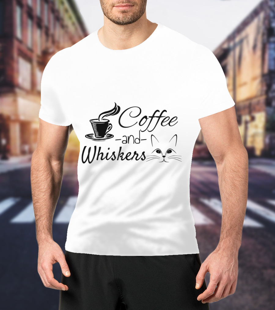 Coffee And Whiskers Cat Lovers Coffee Addict Feline Enthusiast T-Shirt