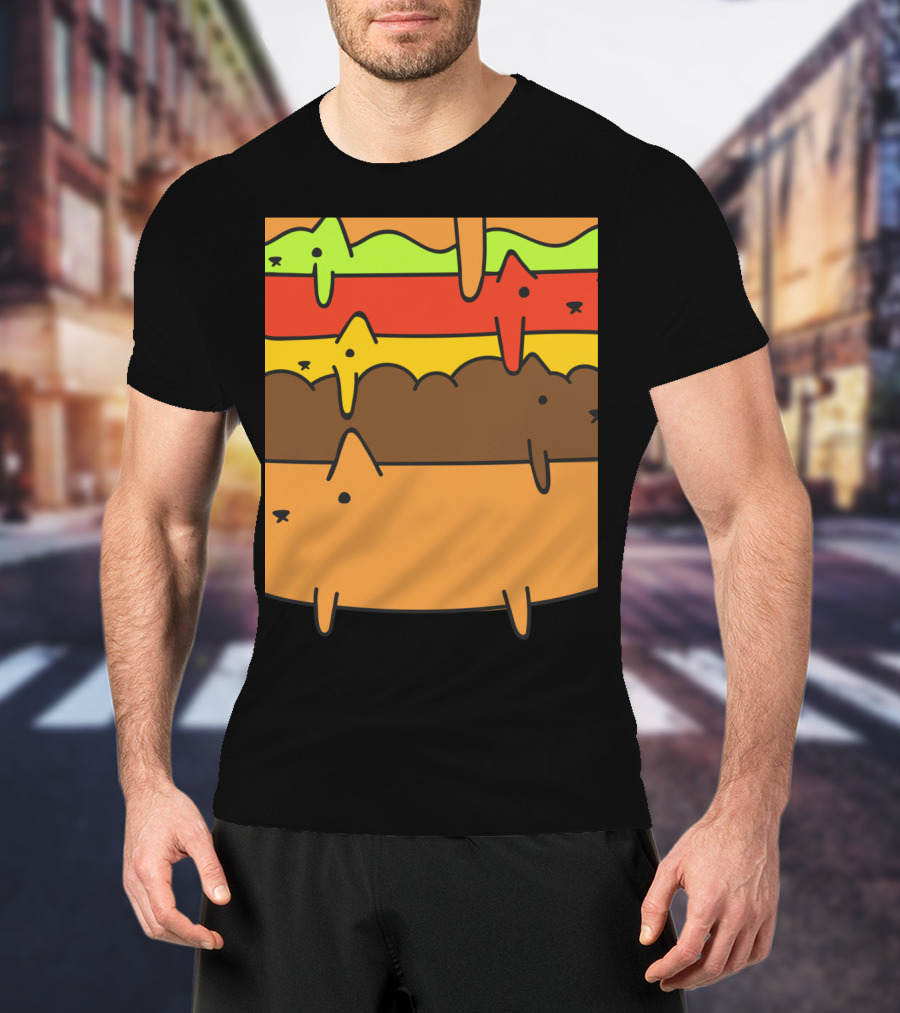 Cute Kawaii Cat Burger Layers Adorable Cheese Hamburger T-Shirt