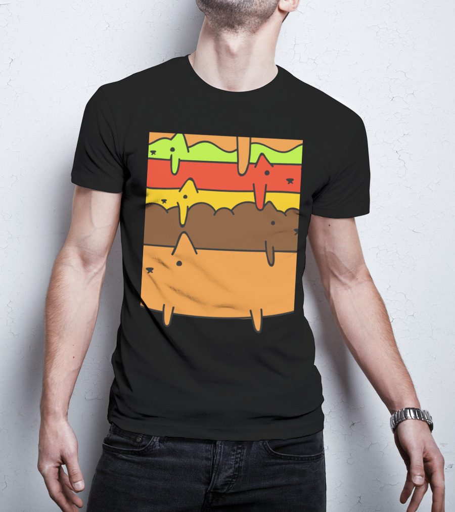 Cute Kawaii Cat Burger Layers Adorable Cheese Hamburger T-Shirt