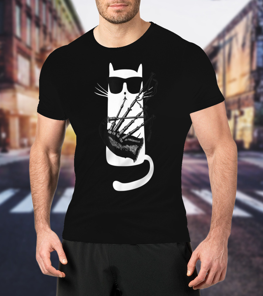 Cat In Sunglasses Playing Bagpipes T-Shirt