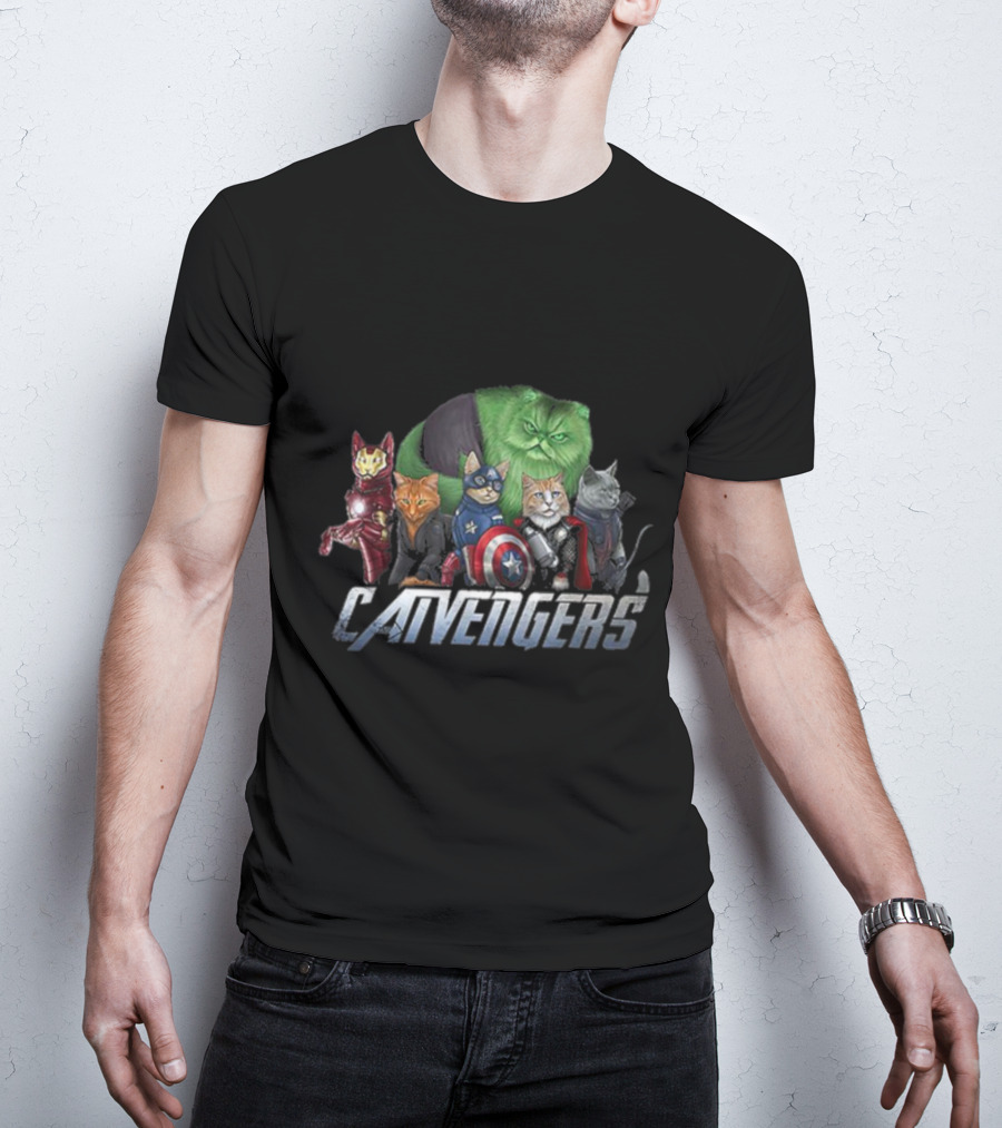 Catvengers Parody Cat Lovers Pun Featuring Hero Cats In Cosplay T-Shirt